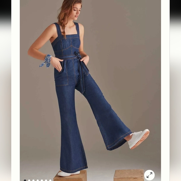 Anthropologie Flared Denim Jumpsuit Size 4 - Picture 1 of 17